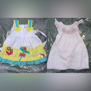 Baby Girl Boutique Summer Dress Set - Pink Pinstripe & Beach Theme - 12M